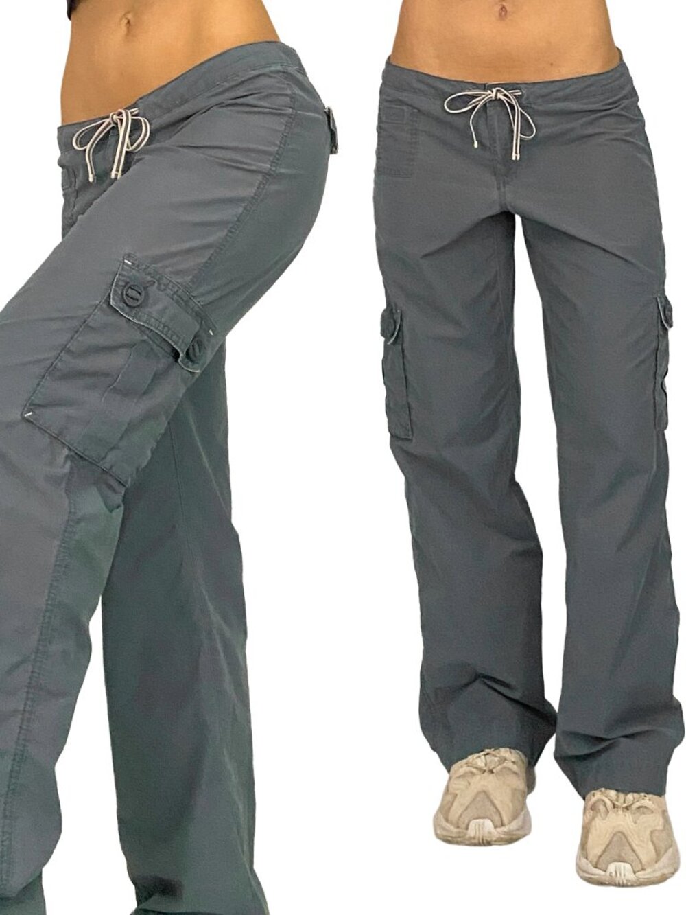 2000s old navy slate blue low rise drawstring cargo tech pants